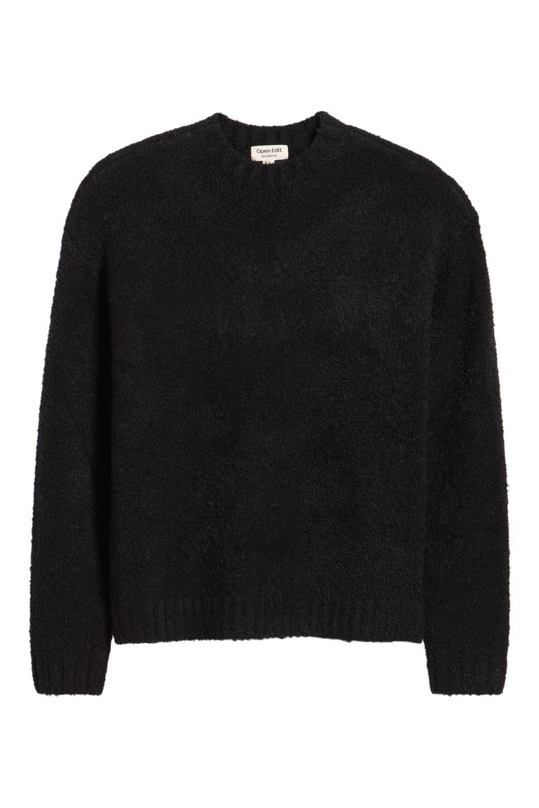 Bouclé Crewneck Cotton Blend Sweater, Alternate, color, BLACK