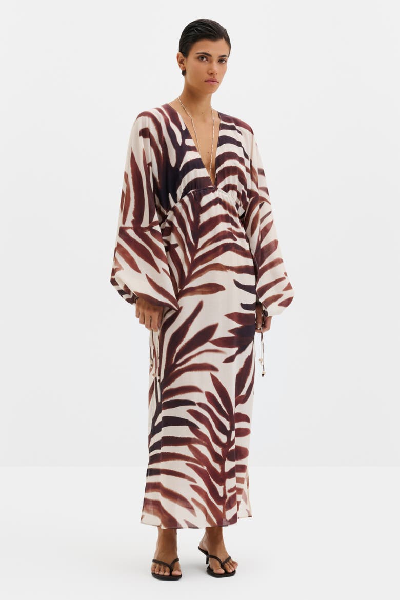Joseline Sheer Drawstring Maxi Dress, Main, color, Burnt Leaf