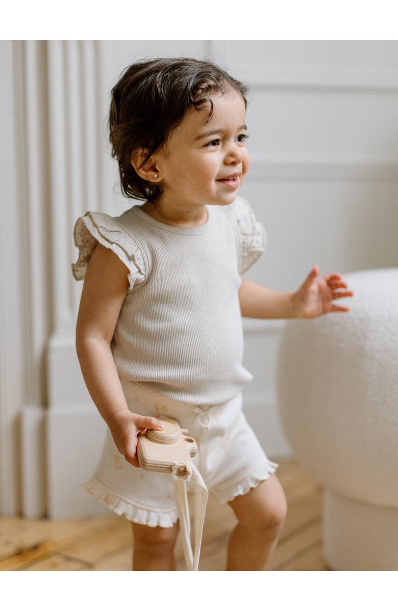 Colored Organics Daphne Ribbed Tank with Eyelet Ruffle, Alternate, color, Oat