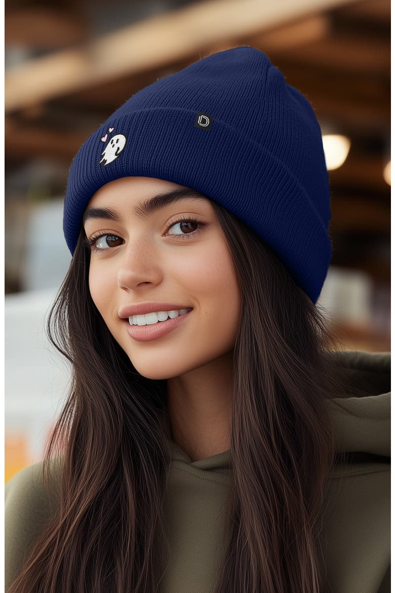 Heartly Ghost Beanie, Alternate, color, Navy Blue