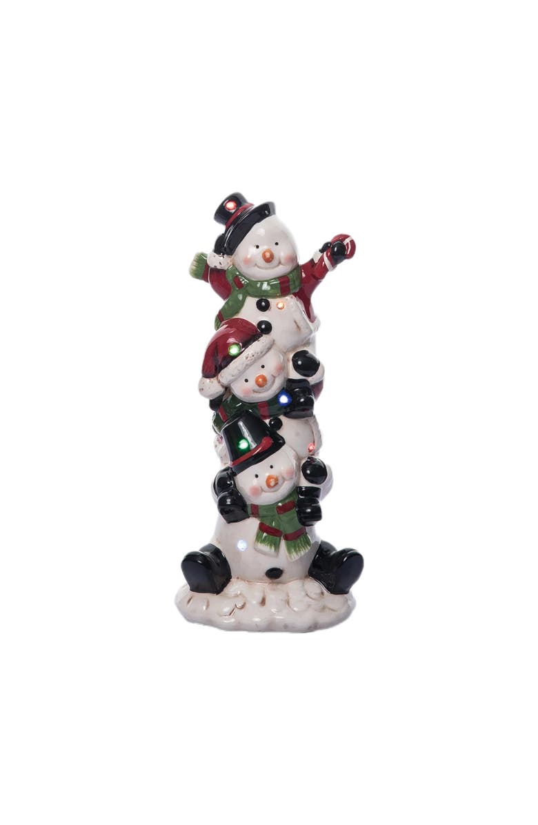 Transpac Dolomite Light Up Stacked Snowmen Decor with Music for Christmas, Main, color, Multicolored