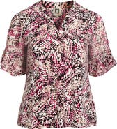AK ANNE KLEIN Abstract Print Ruffle Elbow Sleeve Top