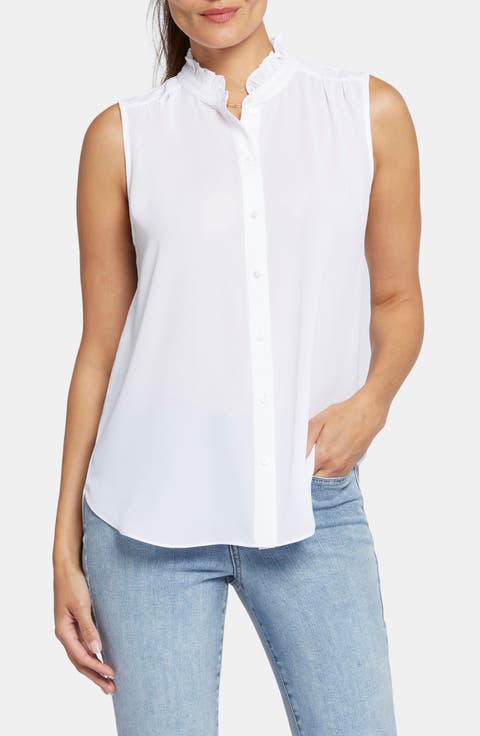 Print Ruffle Neck Sleeveless Top