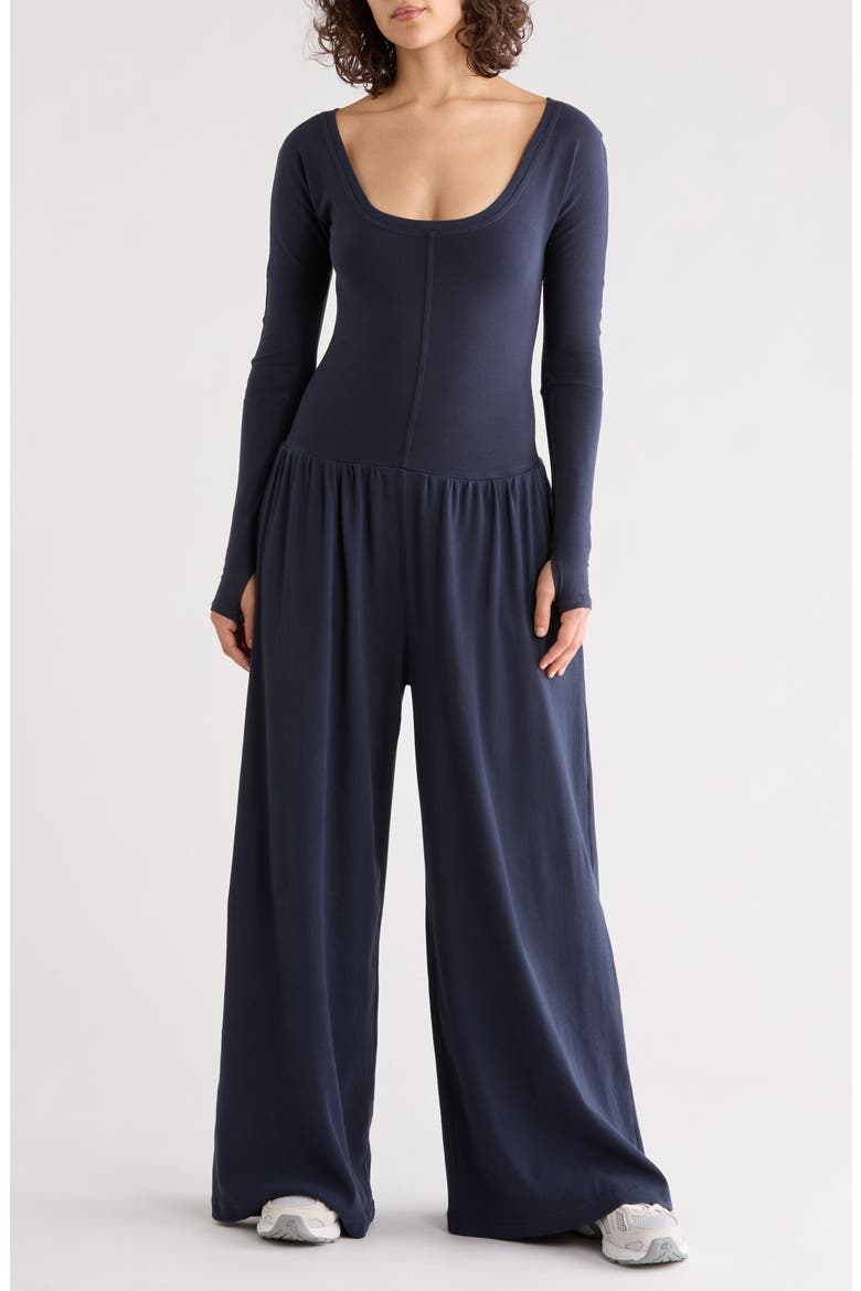 FP Movement Hot Shot Wide Leg Long Sleeve Jumpsuit, Main, color, BLUE/ NAVY