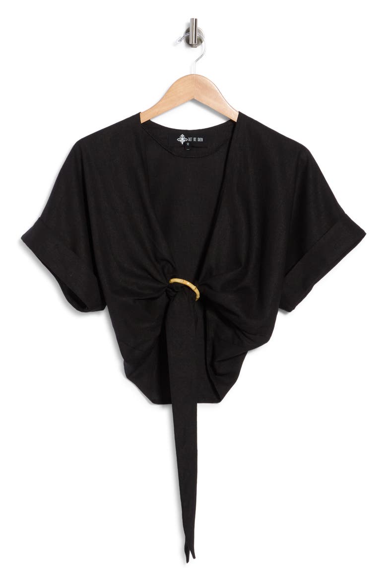 Clara Ring Front Linen Blend Crop Top, Main, color, BLACK