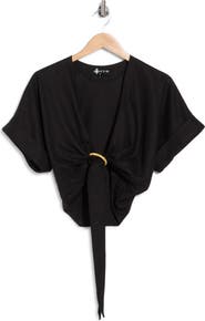 JBQ Clara Ring Front Linen Blend Crop Top