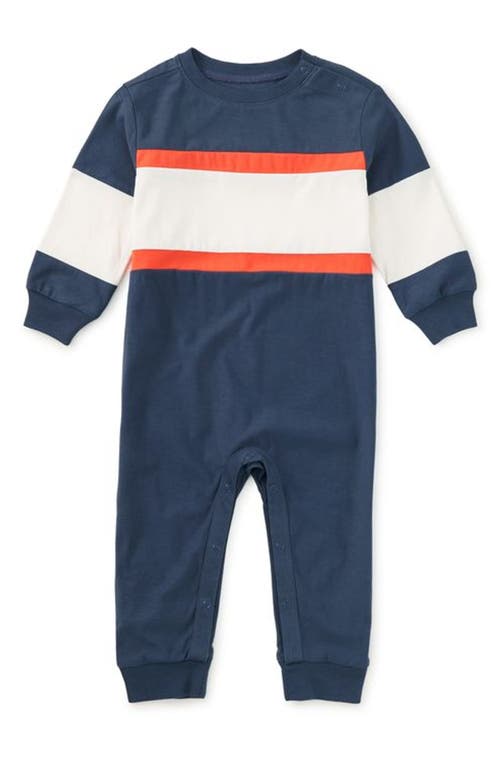 Tea Collection Colorblock Rugby Baby Romper In Blue