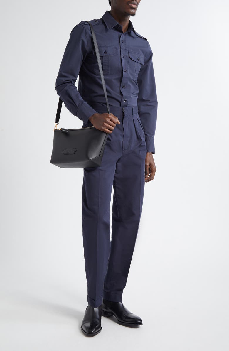 TOM FORD Fluid Cotton & Silk Poplin Western Shirt, Alternate, color, Hb825 Navy