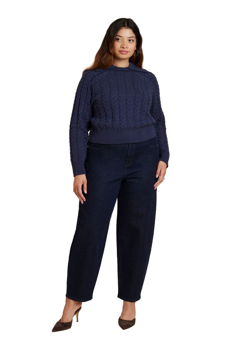 Cableknit Sweater With Wide Collar, Alternate, color, RICH NAVY