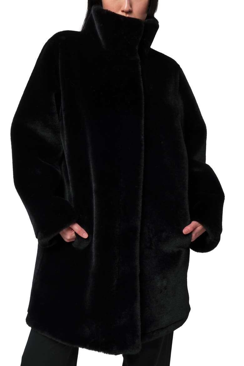 Blair Mid Length Recycled Polyester Pluche™ Faux Fur Coat, Main, color, NOIR