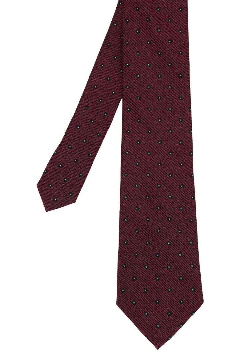 Dot Print Tie, Alternate, color, BURGUNDY/ HUNTER