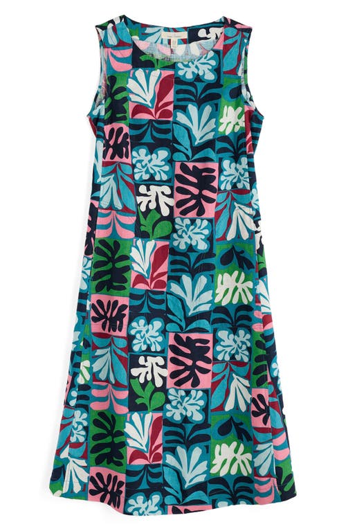 Seasalt Cornwall Cresting Waves Sleeveless Linen A-line Dress In Collage Seaweed Mid Teal