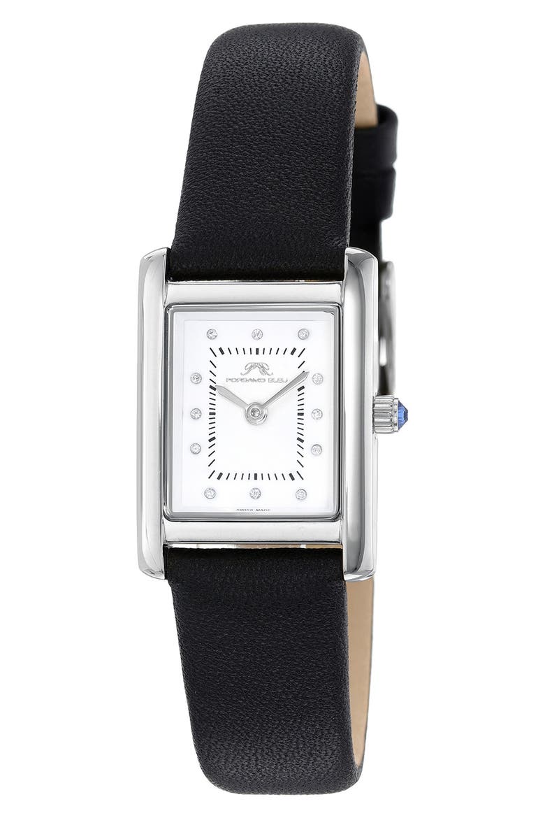 Karolina Diamond Leather Strap Watch, 21.5mm x 30mm - 0.06 ctw, Main, color, SILVER-BLACK