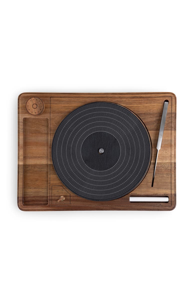 Toscana Turntable Acacia and Slate Cheese Board with Knife, Alternate, color, Acacia Wood