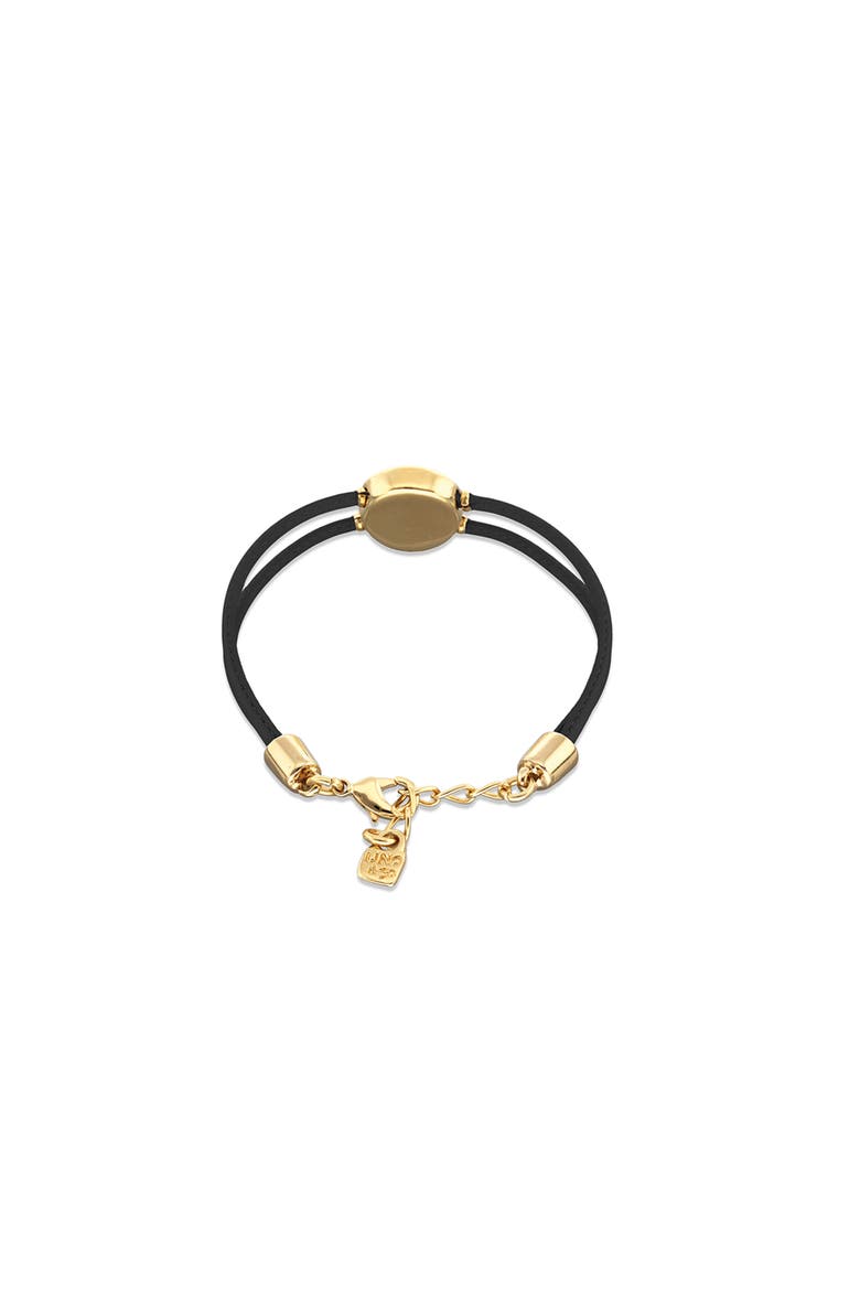 Black Double Leather Bracelet with 18K Gold-Plated Eye Detail and Crystal, Alternate, color, Gold