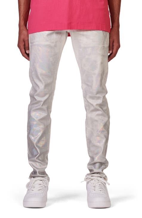 Coated Low Rise Skinny Jeans (Worn White Iridescent Pearl)