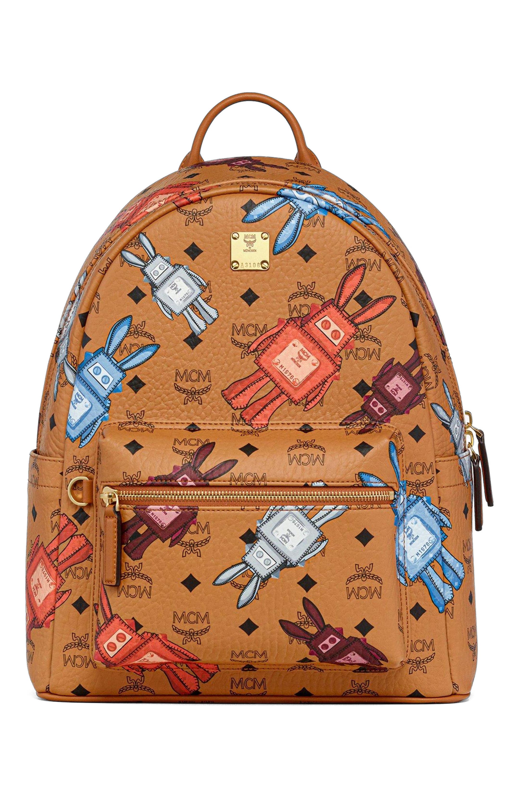 MCM Medium Stark Backpack in Rabot Visetos, Main, color, Cognac