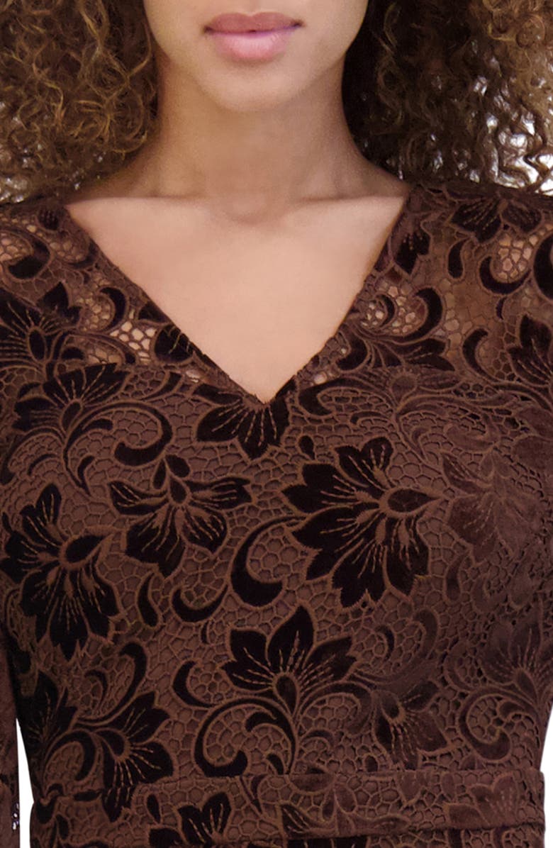 Kensie Velvet Lace Long Sleeve Dress, Alternate, color,