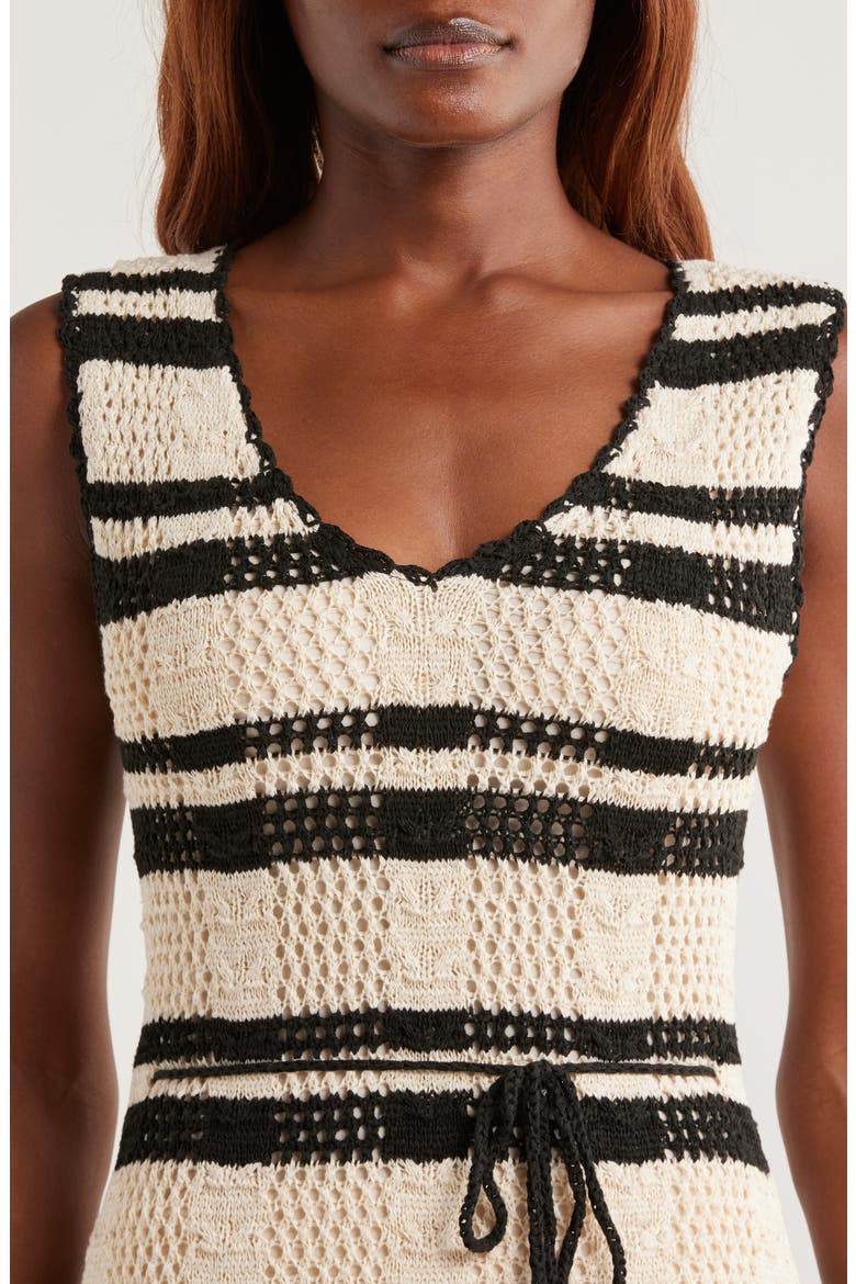 Stripe Cotton Blend Midi Cover-Up Dress, Alternate, color, NATURAL/BLACK STRIPE