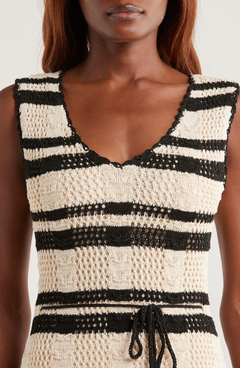 Elan Stripe Cotton Blend Midi Cover-Up Dress, Alternate, color, Natural Black Stripe