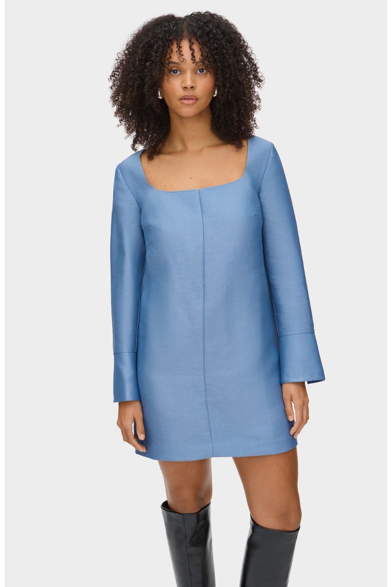 Carmel Long Sleeve Satin Minidress, Alternate, color, STEEL BLUE