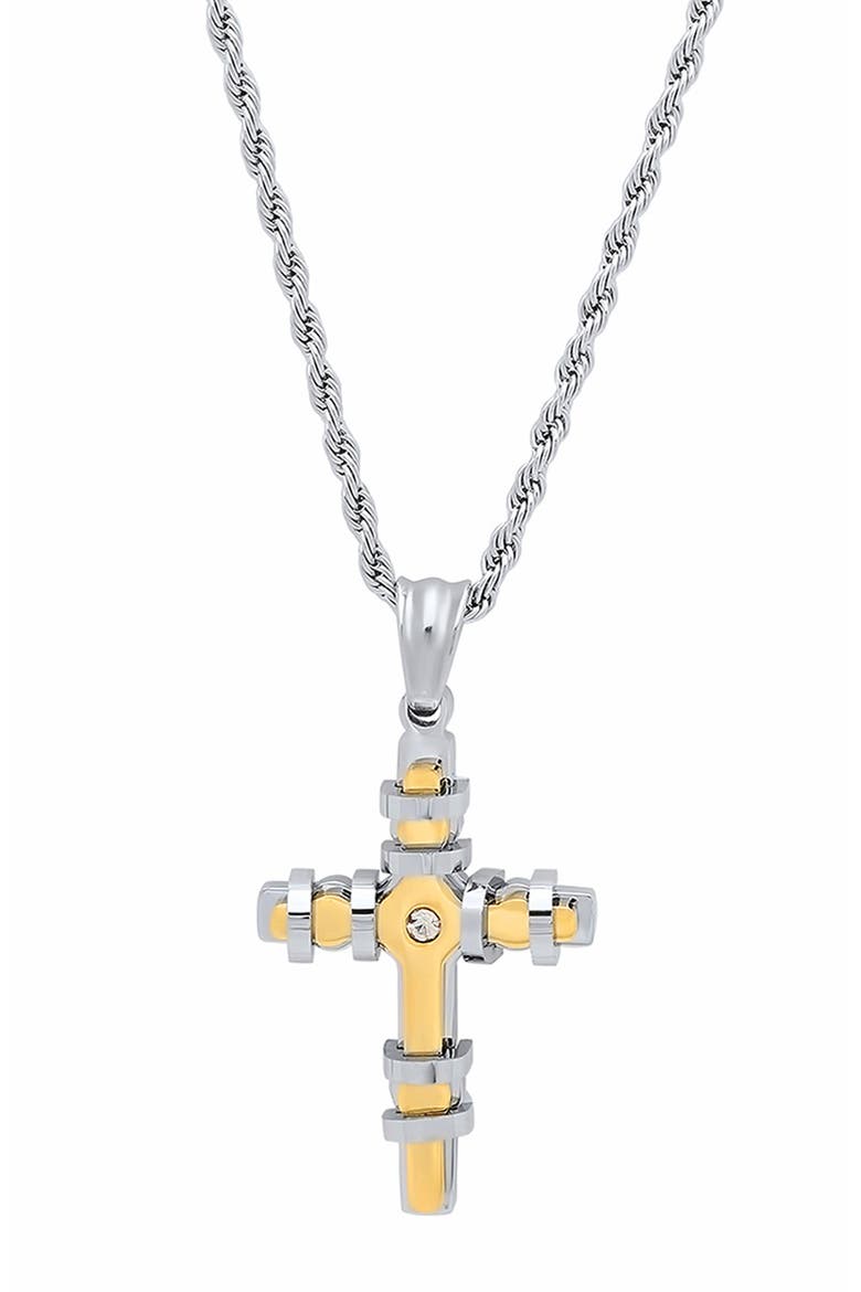 Men's Cross Pendant Necklace, Main, color, SILVER/GOLD