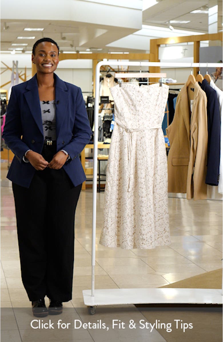 Strapless Belted Cotton Blend Lace Cocktail Dress, sales video thumbnail