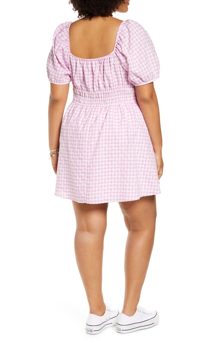BP. Shirred Gingham Print Puff Sleeve Prairie Dress, Alternate, color, 