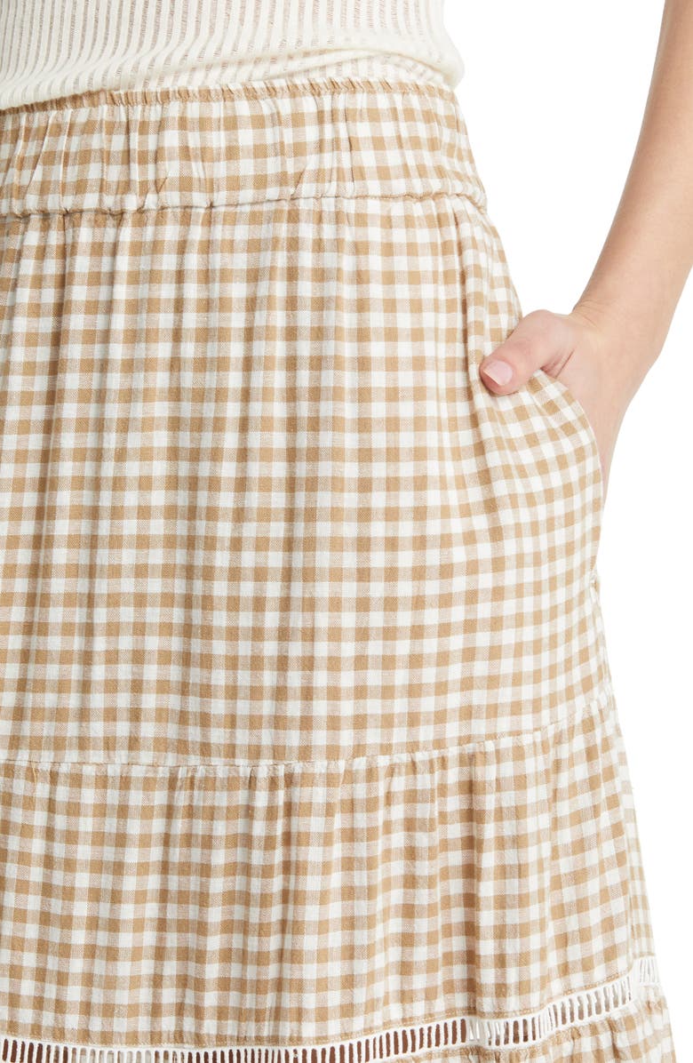 Madewell Gingham Tiered Linen Blend Maxi Skirt, Alternate, color, 