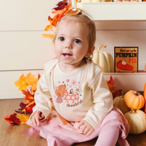 Sweet Wink Thankful Pumpkin Daisy Thanksgiving Long Sleeve Bodysuit In Neutral