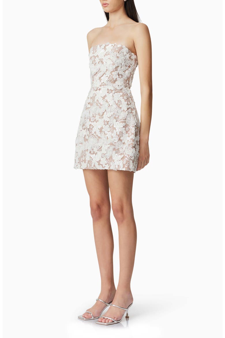 Vonni Beaded Floral Appliqué Strapless Cocktail Dress, Alternate, color, IVORY