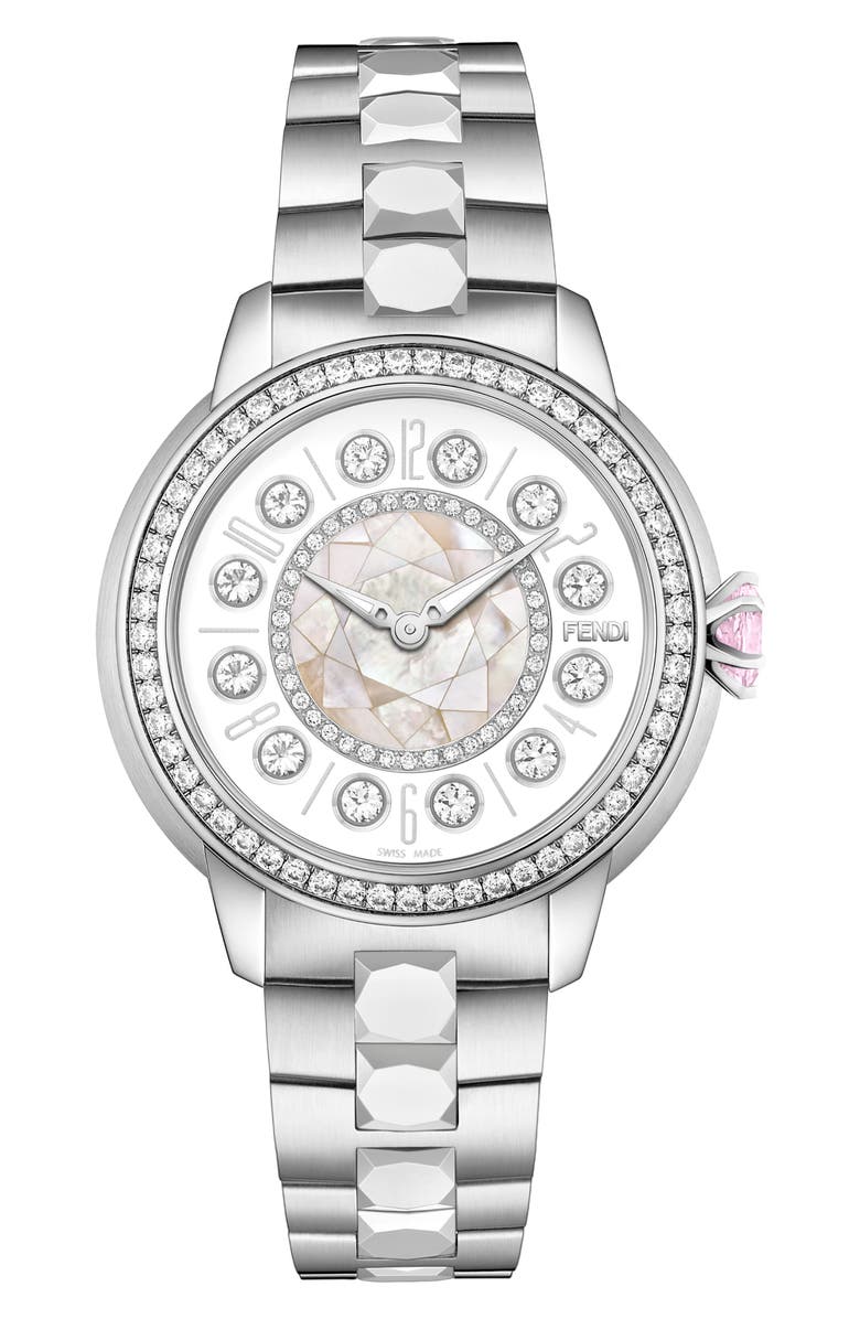 Fendi Ishine Diamond Bezel Rotating Bracelet Watch, 33mm, Main, color, 
