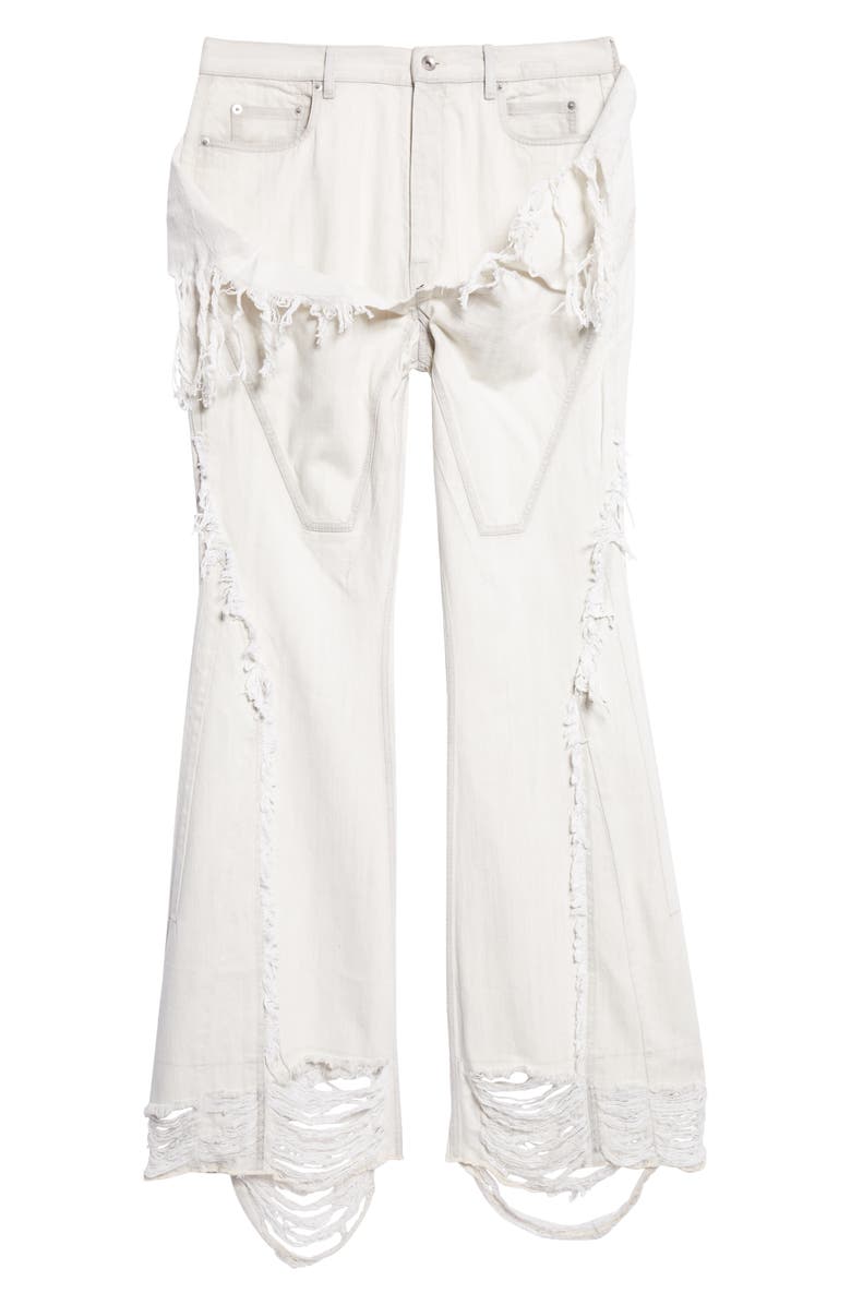 Rick Owens DRKSHDW Slivered Shredded Bootcut Jeans, Main, color, Milk Wash