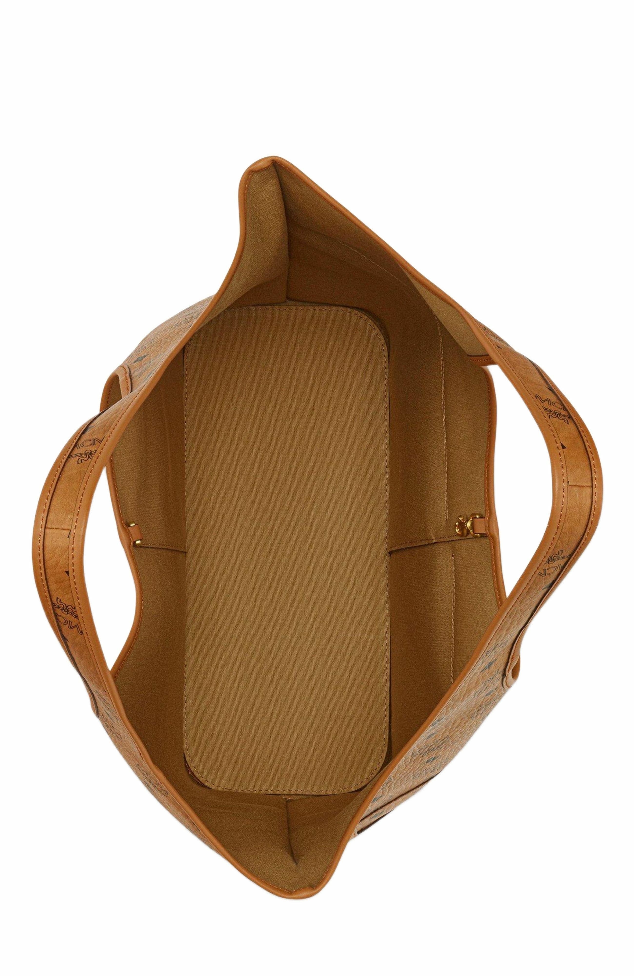 MCM Leni Shopper in Visetos, Alternate, color, Cognac