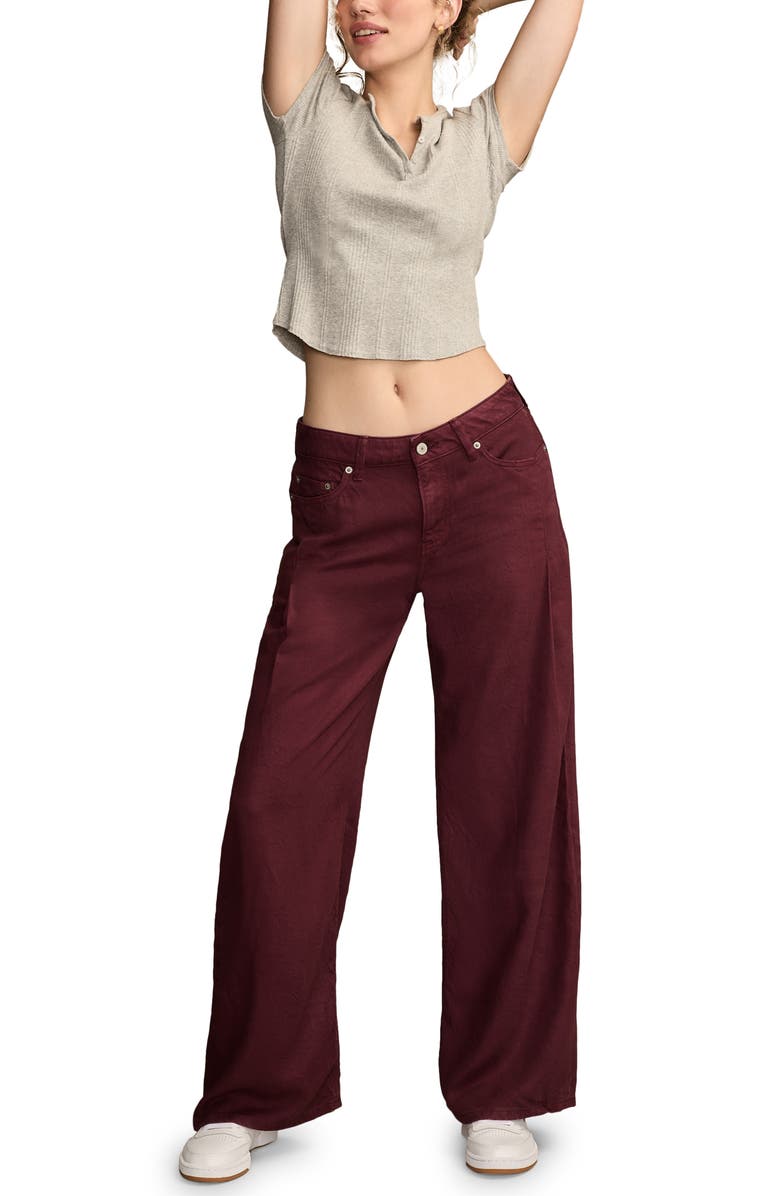 Lucky Brand Palazzo Pleated High Waist Wide Leg Jeans, Alternate, color, Vineyard Wine