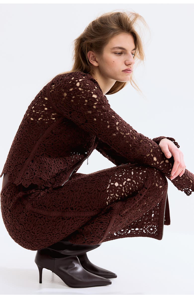 H&M Crochet-look Cardigan, Alternate, color, Dark Brown