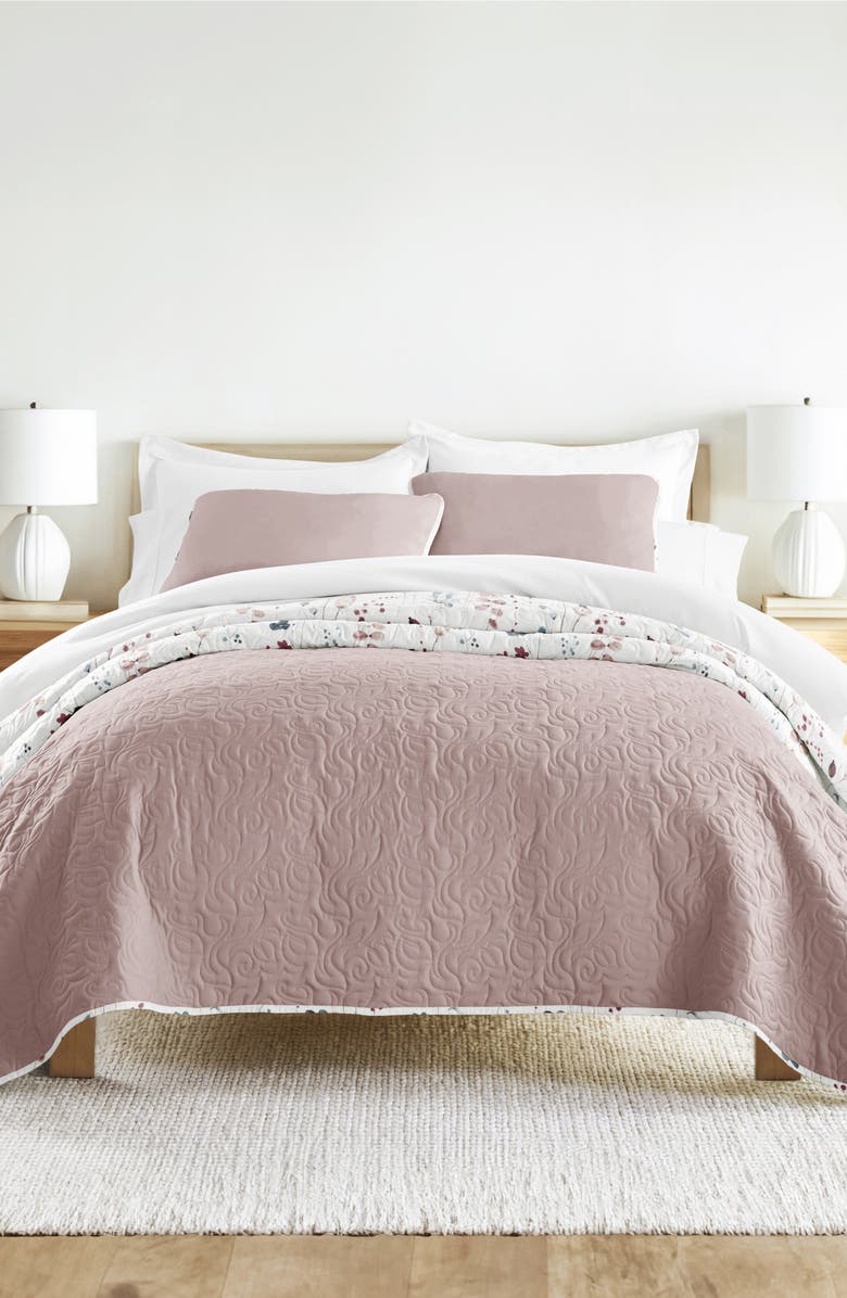 HOMESPUN Pattern Reversible Quilt & Sham Set, Alternate, color, Mauve