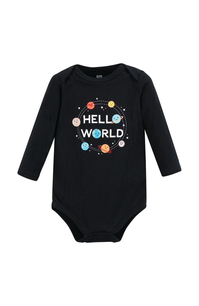 Hudson Baby Essential Long-Sleeve Cotton Bodysuit Triple Set, Alternate, color, Happy Planets 3-Pack