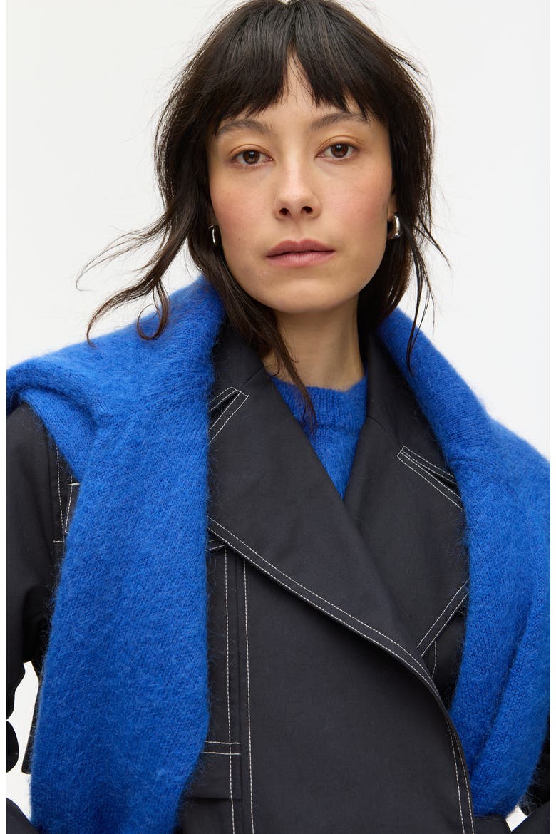 Elsa Topstitch Detail Organic Cotton Trench Coat, Alternate, color, NAVY