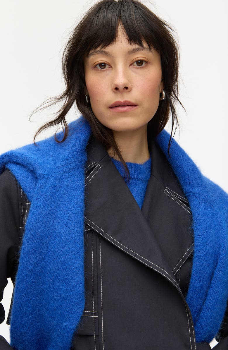 ALIGNE Elsa Topstitch Detail Organic Cotton Trench Coat, Alternate, color, Navy