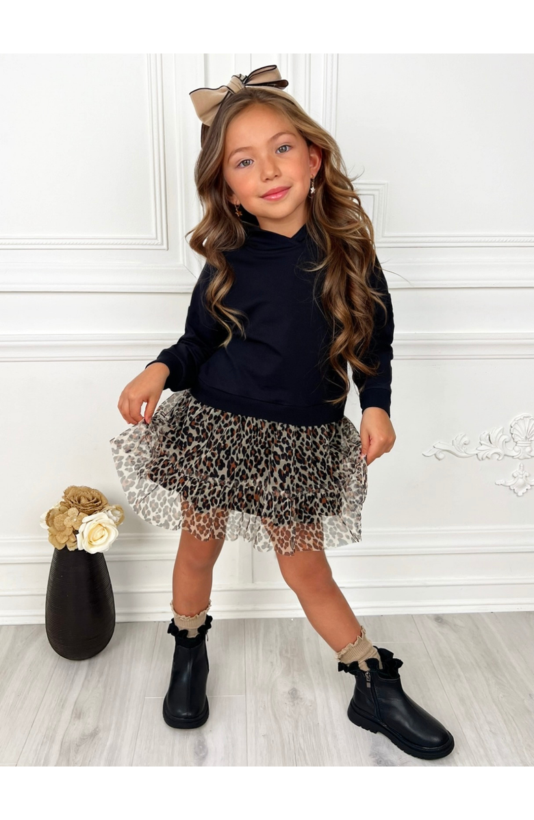 Mia Belle Girls Wild & Cozy Cheetah Hooded Tutu Dress, Alternate, color, Black