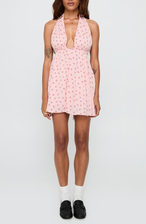 Princess Polly Saddler Floral Plunge Halter Minidress In Pink
