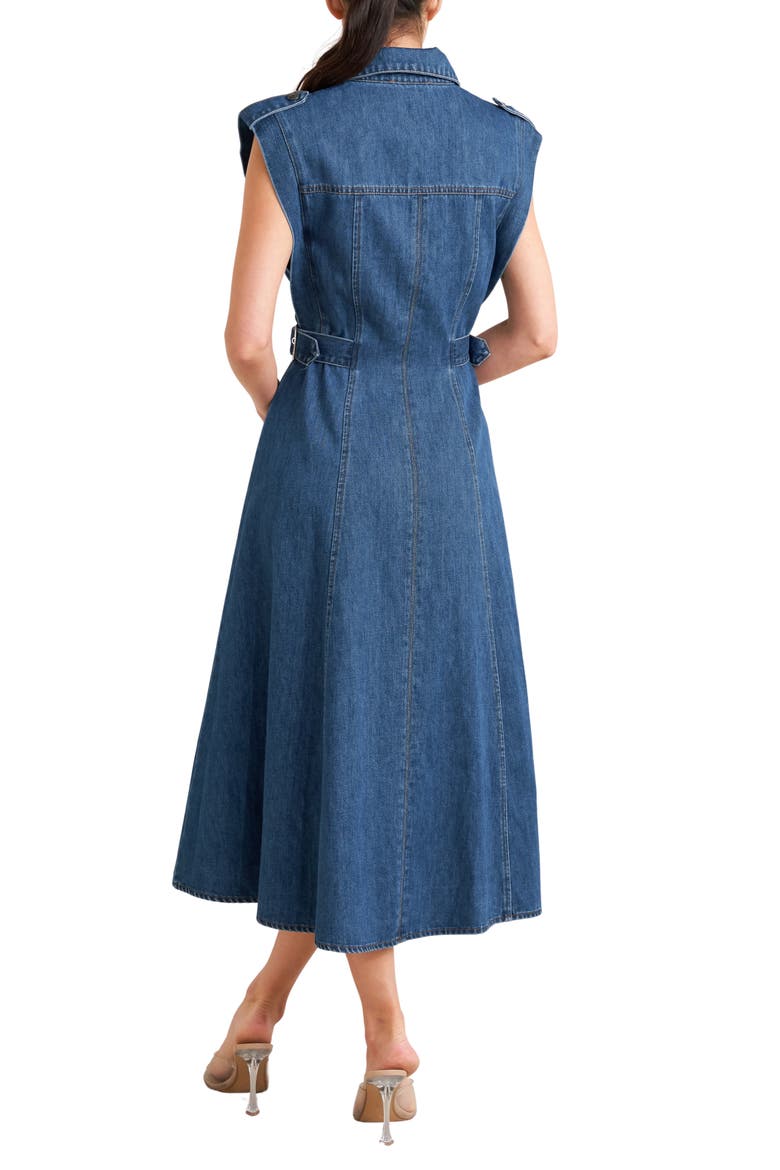 Buckle Tab Denim Fit & Flare Midi Dress, Alternate, color, DENIM