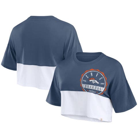Women's Fanatics Branded Navy/White Denver Broncos Boxy Color Split Cropped T-Shirt