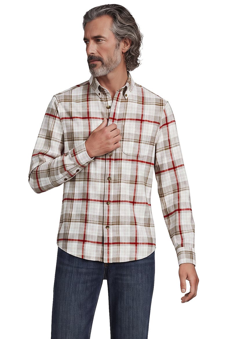 Long Sleeve Classic Fit Flagship Flannel Shirt, Main, color, Ivory/Gray/Red Tartan Plaid