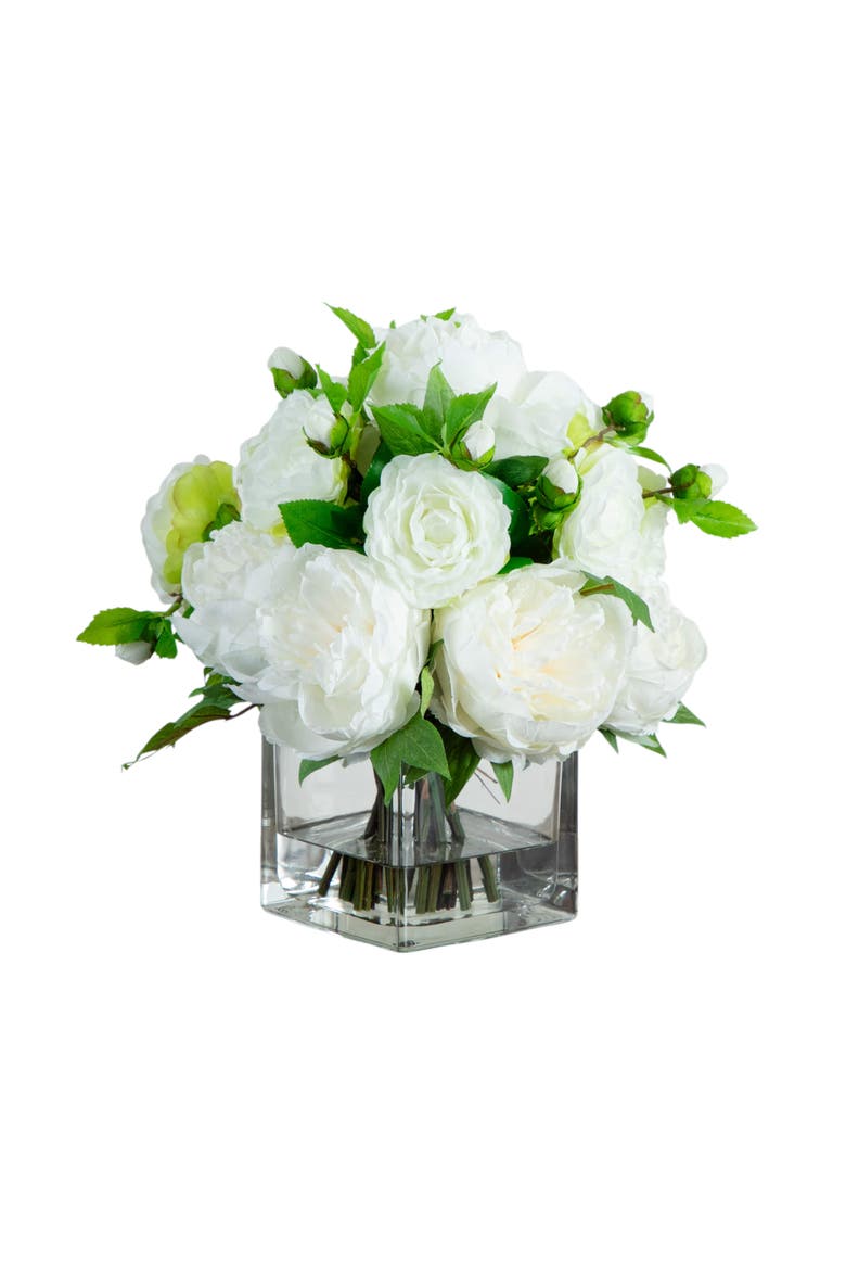 Wedding Collection 13-in Peony and Camellia Artificial Arrangement in Glass Vase, Main, color, Green/White