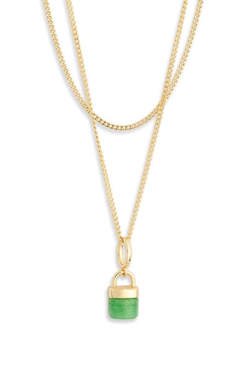 Leith Set of 2 Stone Lock Pendant Necklaces, Alternate, color, Green- Gold
