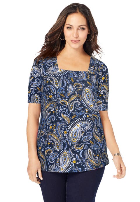 Stretch Cotton Square Neck Tee (Plus Available)