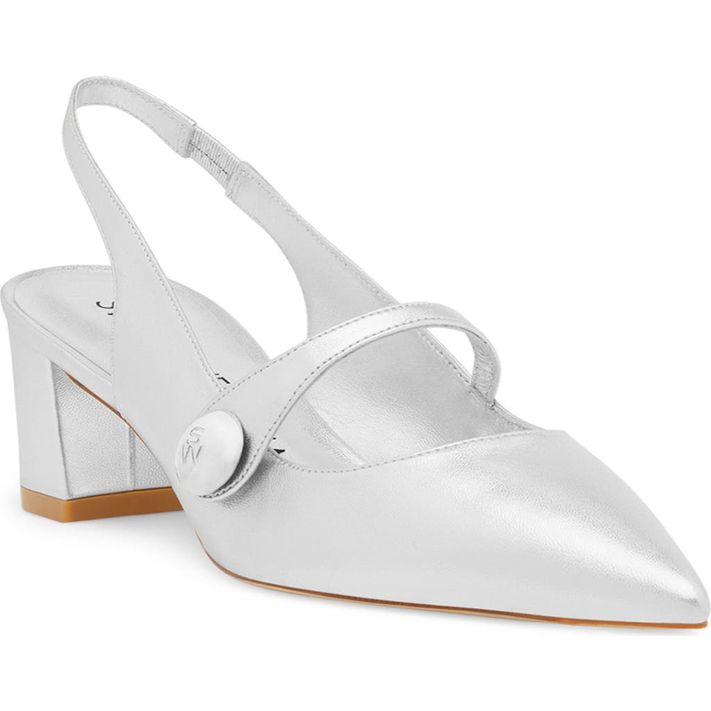 Stuart Weitzman Sw 50 Block Slingback Pump In Silver
