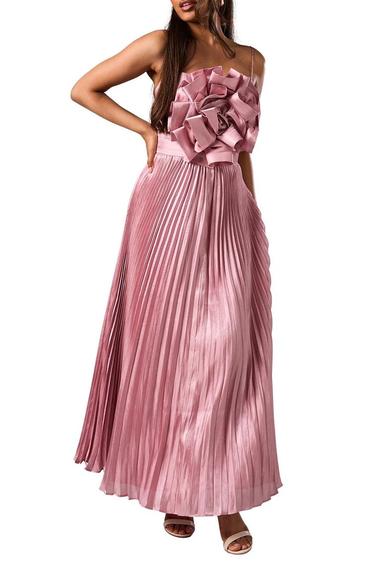 Petite Metallic Pleated Corsage Dress, Alternate, color, Pink